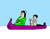 Disegno Madre e figlio in canoa  pitturato su LEONARDO04