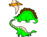 Disegno Tre specie di dinosauri  pitturato su RAFFAELE