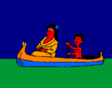 Disegno Madre e figlio in canoa  pitturato su Leo