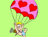 Disegno Cupido in paracadute  pitturato su Luna