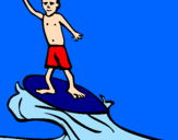 Disegno Surf pitturato su sulle  onde  del  mare
