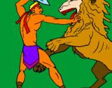 Disegno Gladiatore contro un leone pitturato su pippo
