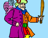 Disegno Pirata con il pappagallo  pitturato su giuia