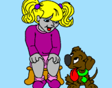 Disegno Bambina con il suo cagnolino  pitturato su DESY