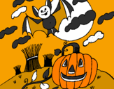 Disegno Halloween paesaggio pitturato su pilli