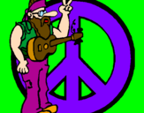 Disegno Musicista hippy  pitturato su do,re,mi,fa,sol,la,si   a