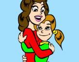 Disegno Madre e figlia abbracciate pitturato su morgan 