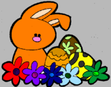 Disegno Coniglietto di Pasqua  pitturato su sara naiym