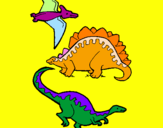 Disegno Tre specie di dinosauri  pitturato su giovanni sannino