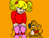Disegno Bambina con il suo cagnolino  pitturato su Camilla