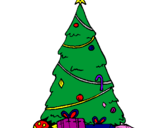 Disegno Abete con decorazioni natalizie  pitturato su ale