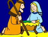 Disegno Adorano Gesù Bambino  pitturato su fragola