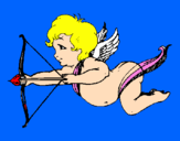 Disegno Cupido in volo  pitturato su cupido