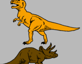 Disegno Triceratops e Tyrannosaurus Rex pitturato su margarita