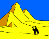 Disegno Paesaggio con le piramidi  pitturato su Rebecca  9 anni