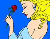 Disegno Principessa con una rosa pitturato su sara