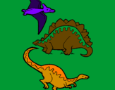 Disegno Tre specie di dinosauri  pitturato su edoardo