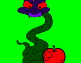 Disegno Serpente con la mela  pitturato su leone di marco
