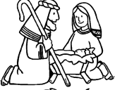 Disegno Adorano Gesù Bambino  pitturato su ì
