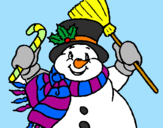Disegno Pupazzo di neve con la sciarpa pitturato su gabriele
