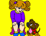 Disegno Bambina con il suo cagnolino  pitturato su mimmy