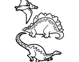 Disegno Tre specie di dinosauri  pitturato su pippo