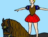 Disegno Trapezista in groppa al cavallo pitturato su rachele