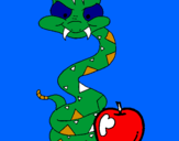 Disegno Serpente con la mela  pitturato su stefsno