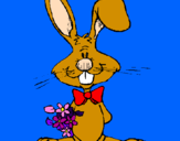 Disegno Coniglio con un mazzo di fiori  pitturato su Checco