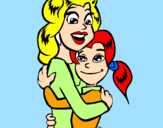 Disegno Madre e figlia abbracciate pitturato su mariateresa