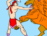 Disegno Gladiatore contro un leone pitturato su MONICA