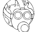 Disegno Terra con maschera anti-gas  pitturato su jacopo