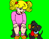Disegno Bambina con il suo cagnolino  pitturato su gianluca