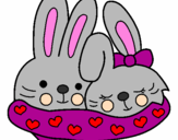 Disegno Conigli innamorati pitturato su simona