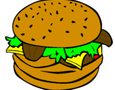 Disegno Hamburger completo  pitturato su wustel e patatine