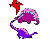 Disegno Tre specie di dinosauri  pitturato su andrea