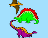 Disegno Tre specie di dinosauri  pitturato su kat