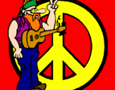 Disegno Musicista hippy  pitturato su pat