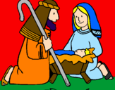 Disegno Adorano Gesù Bambino  pitturato su giulia