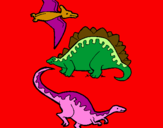 Disegno Tre specie di dinosauri  pitturato su marco