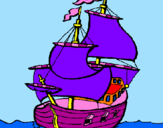 Disegno Barca  pitturato su sara