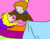 Disegno La principessa addormentata e il principe  pitturato su sara