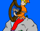 Disegno Folletto che suona l'arpa  pitturato su MICAELA T.