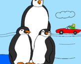Disegno Famiglia pinguino  pitturato su thomas carlo