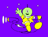 Disegno Marziano sulla moto spaziale  pitturato su davide