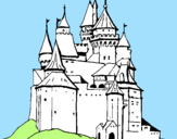 Disegno Castello medievale  pitturato su un mare di colore