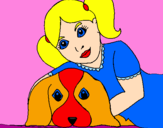 Disegno Bambina che abbraccia il suo cagnolino  pitturato su giorgy