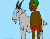 Disegno Bambino africano con una capra pitturato su benny