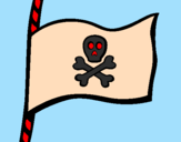 Disegno Bandiera dei pirati pitturato su celeste