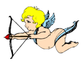 Disegno Cupido in volo  pitturato su toni